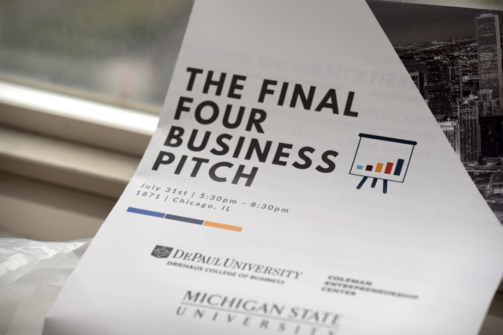 The first DePaul-sponsored Final Four Business Pitch Competition was held at 1871, Chicago's business incubator, July 31.